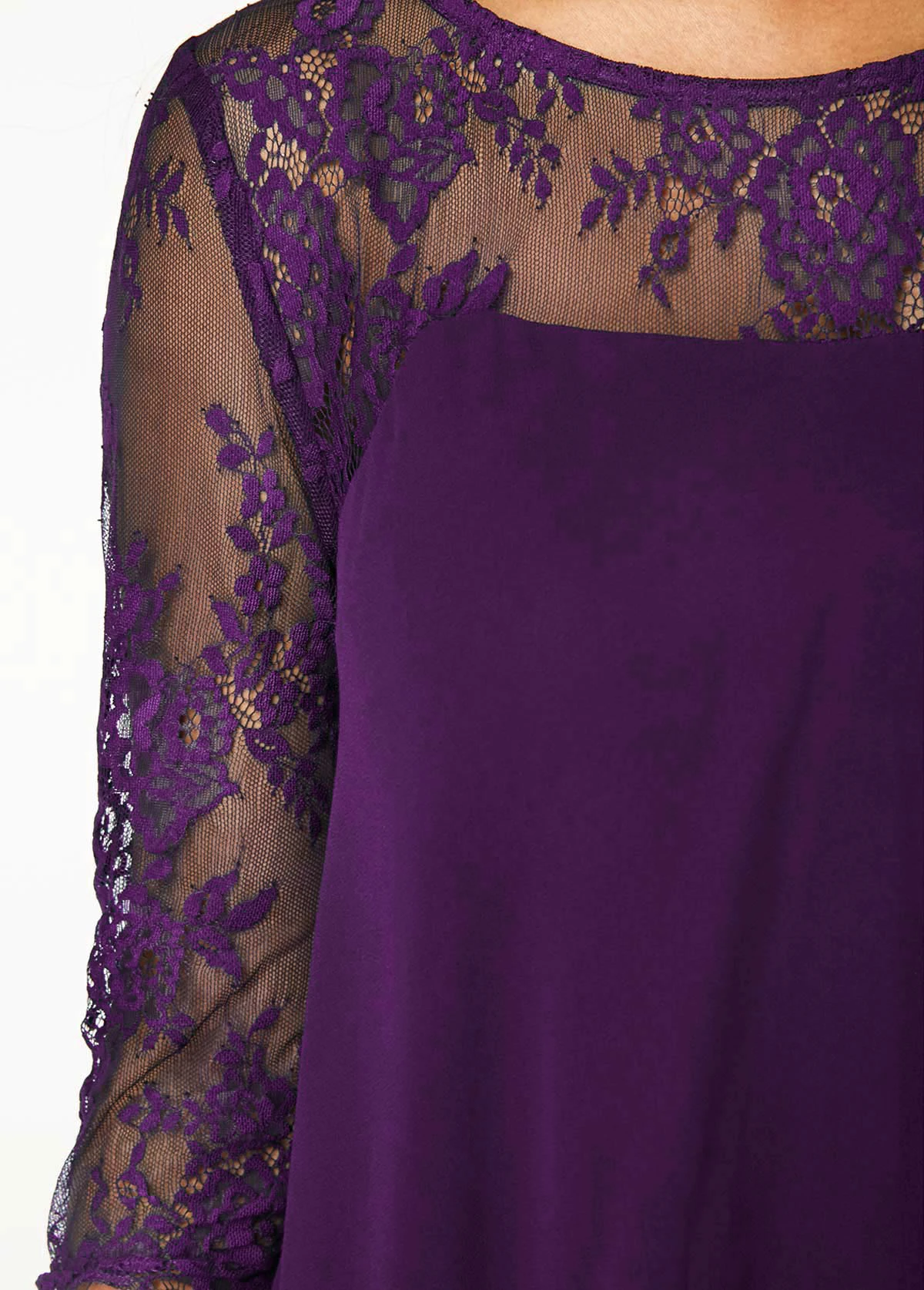 Purple Three Quarter Sleeve Chiffon Overlay Lace Dress - Image 5