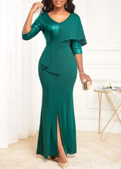 Green Split Half Sleeve Mermaid Dress