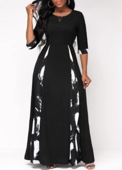 Black Insert Graffiti Print X Shape Dress
