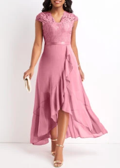 Pink Lace Plus Size High Low Dress