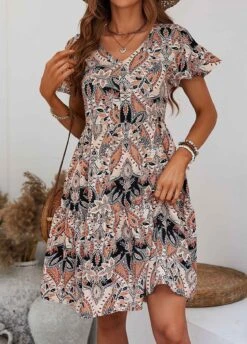 Multi Color Patchwork Tribal Print A Line Dress