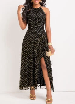 Black Lace Sleeveless Round Neck Dress