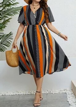 Multi Color Plus Size Short Sleeve Dress