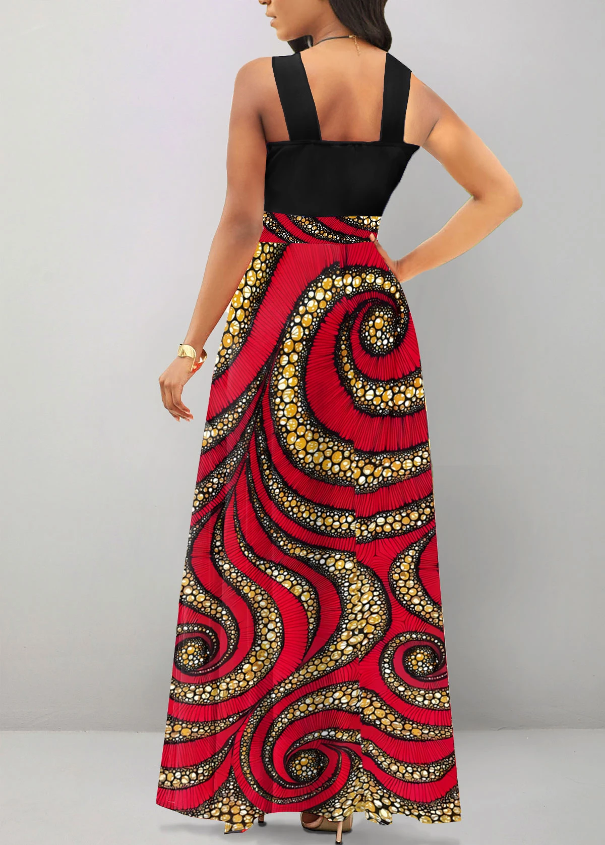 Black Cut Out African Tribal Print Maxi Dress - Image 3