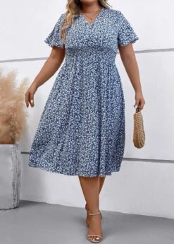 Dusty Blue Smocked Plus Size Dress