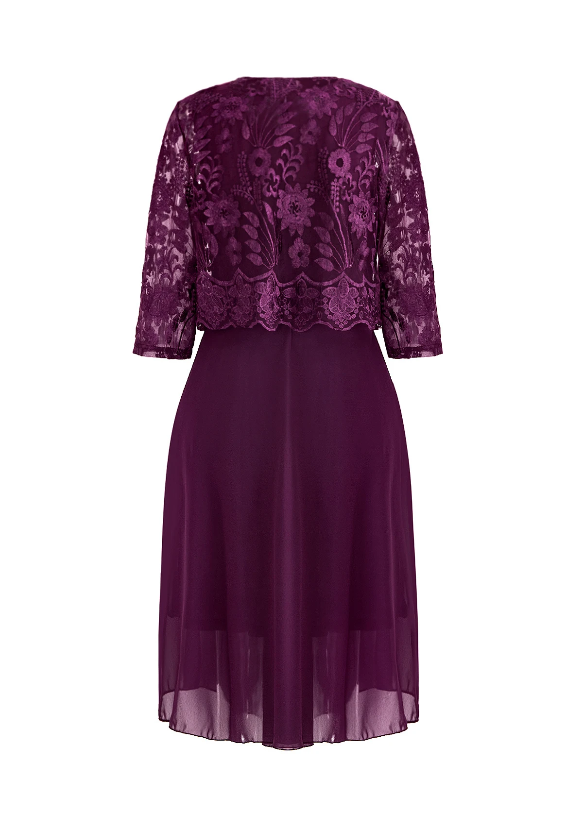 Dark Purple Lace Embroidery A Line Dress - Image 7