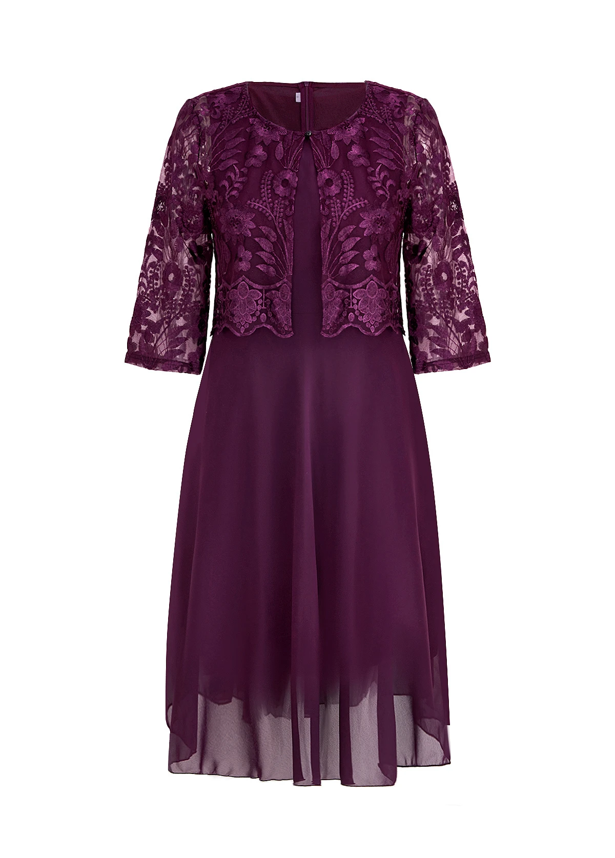 Dark Purple Lace Embroidery A Line Dress - Image 6