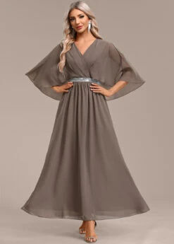 Grey Surplice Half Sleeve V Neck Dress